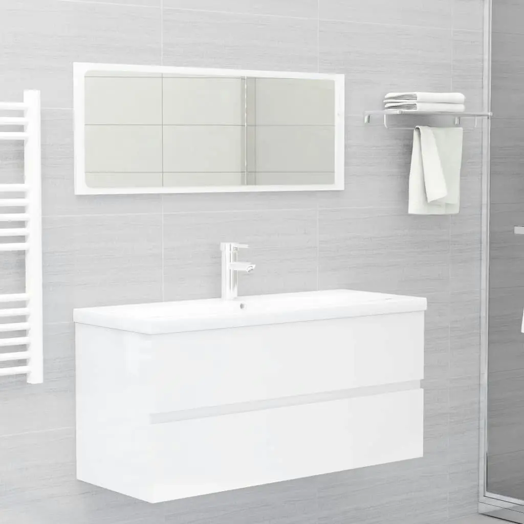 2 Piece Bathroom Furniture Set High Gloss White Engineered Wood 804905