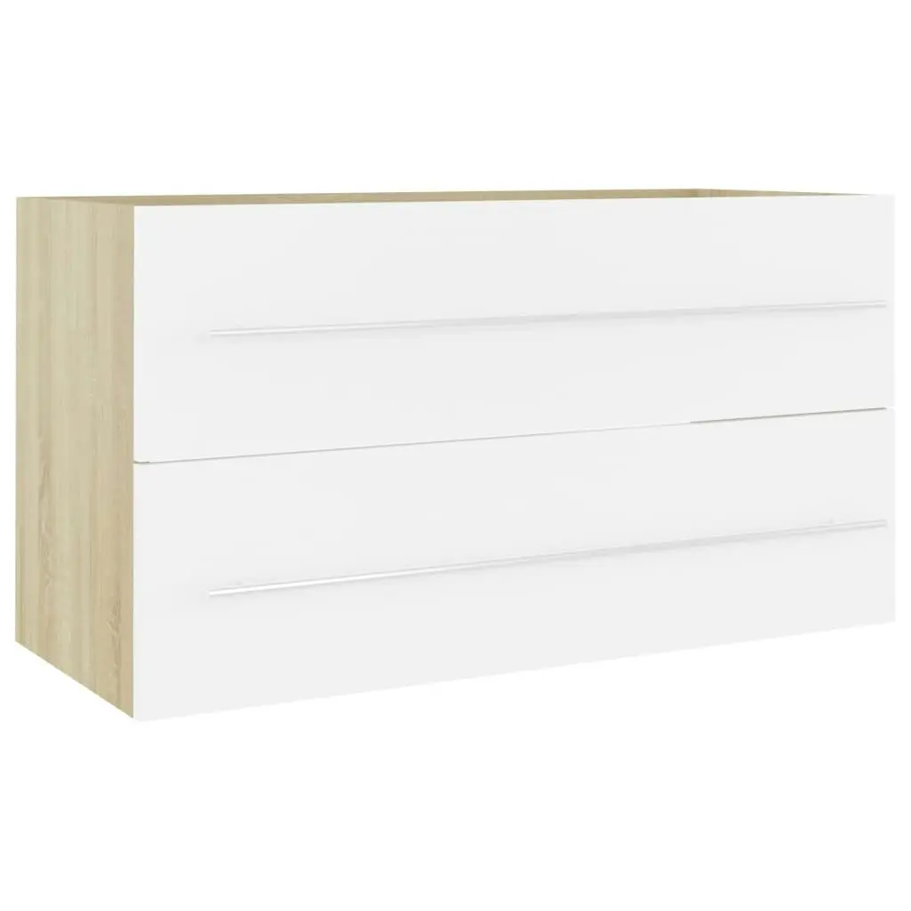 2 Piece Bathroom Furniture Set White and Sonoma Oak Engineered Wood 804850