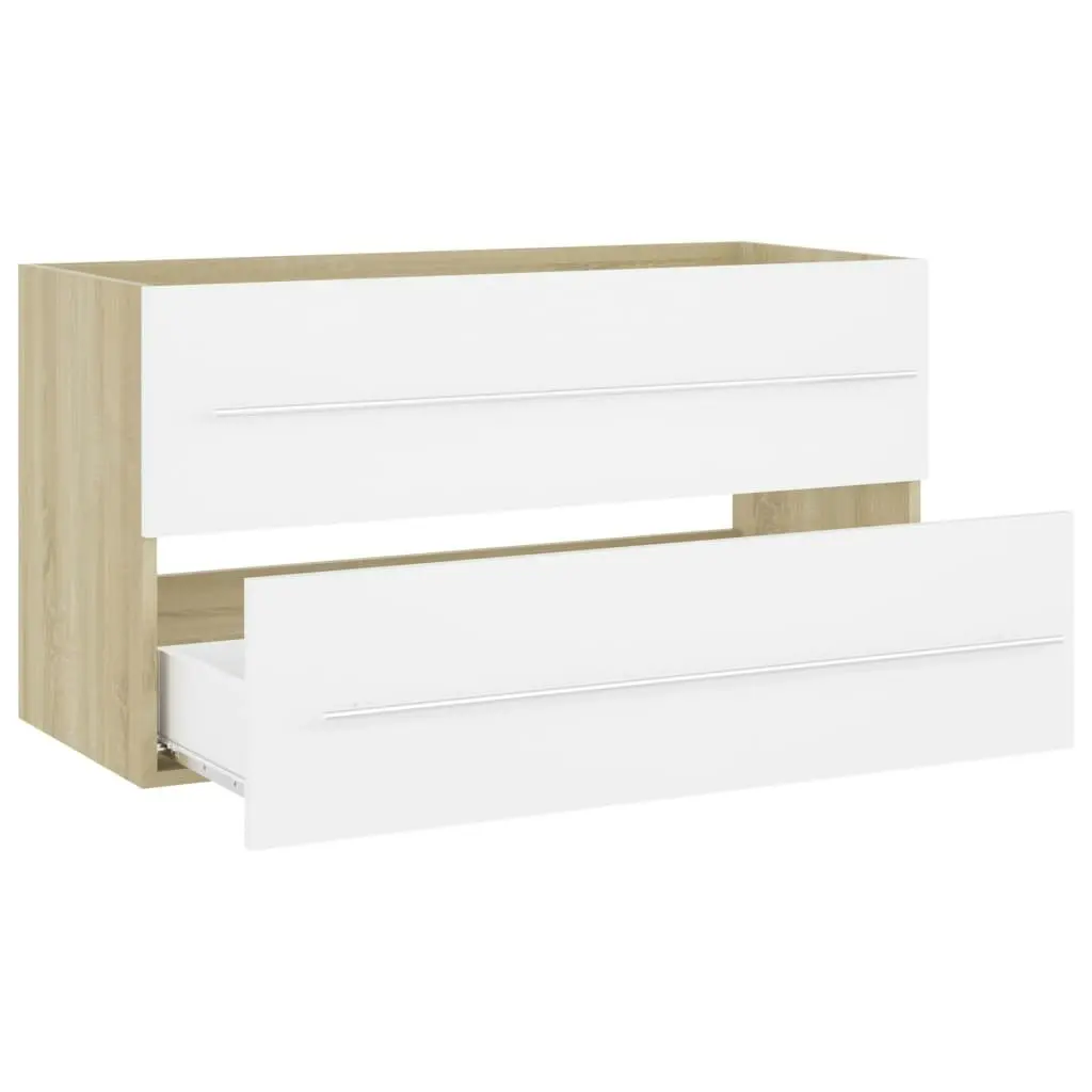 2 Piece Bathroom Furniture Set White and Sonoma Oak Engineered Wood 804850