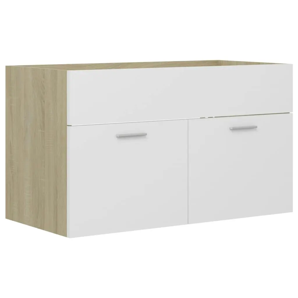 2 Piece Bathroom Furniture Set White and Sonoma Oak Engineered Wood 804796