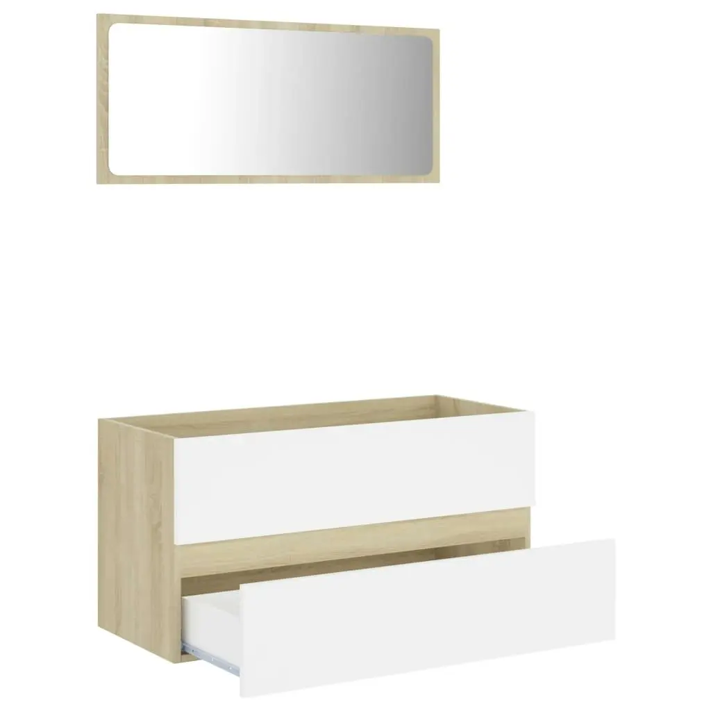 2 Piece Bathroom Furniture Set White and Sonoma Oak Engineered Wood 804895