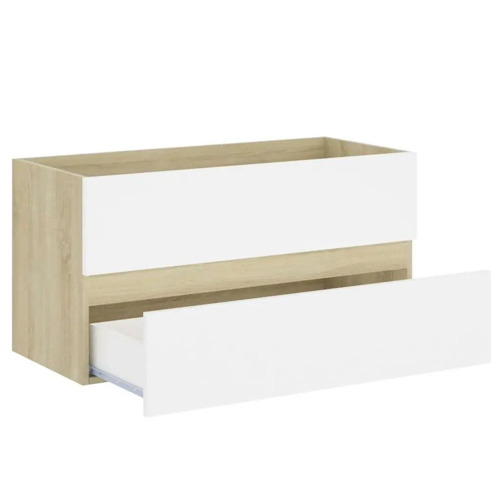 2 Piece Bathroom Furniture Set White and Sonoma Oak Engineered Wood 804895