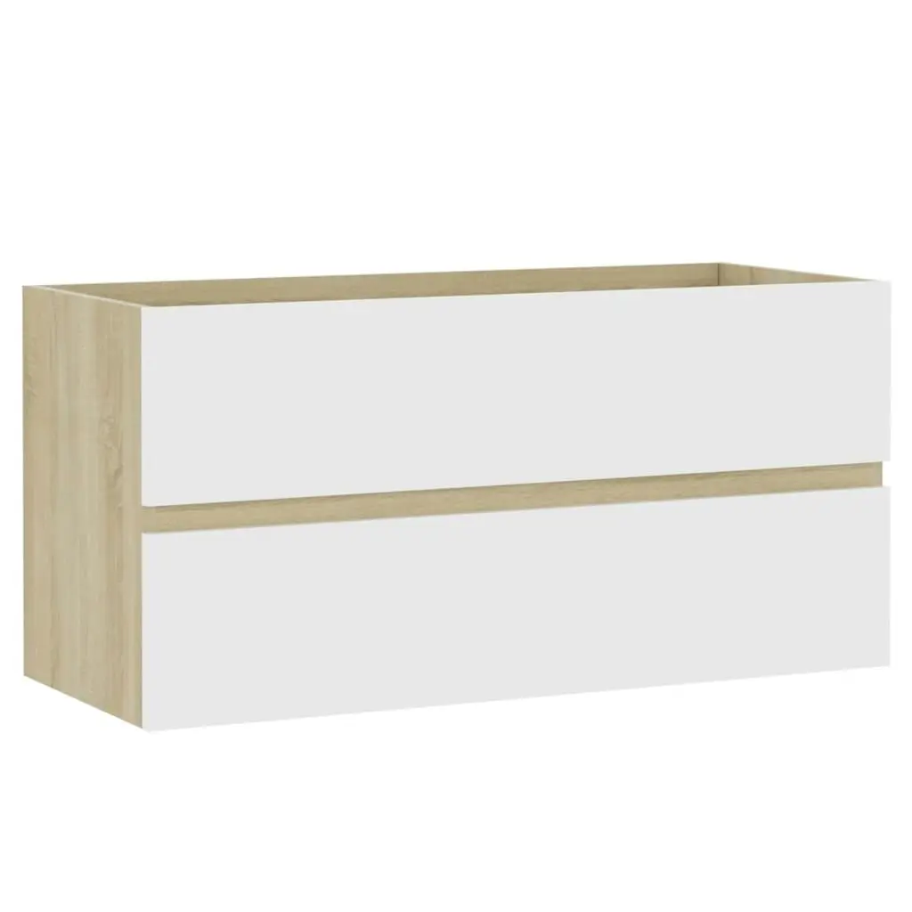 2 Piece Bathroom Furniture Set White and Sonoma Oak Engineered Wood 804895