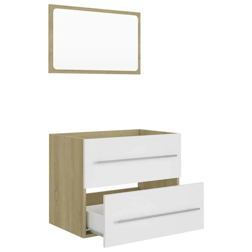 2 Piece Bathroom Furniture Set White and Sonoma Oak Engineered Wood 804832