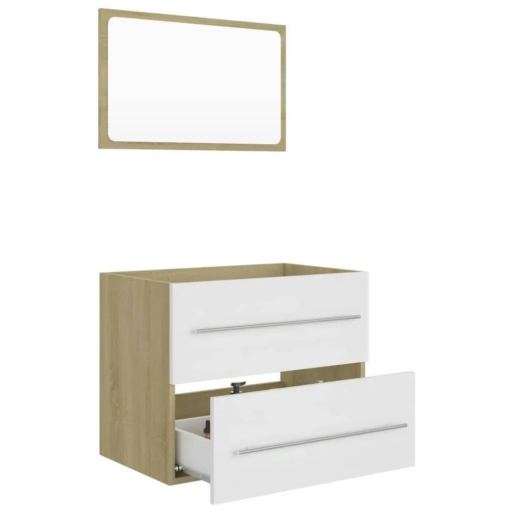 2 Piece Bathroom Furniture Set White and Sonoma Oak Engineered Wood 804832