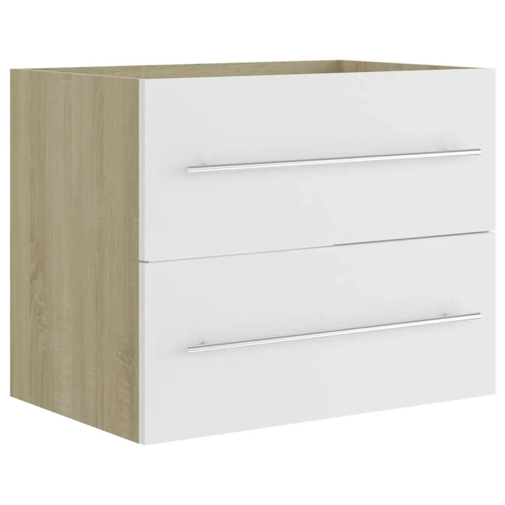 2 Piece Bathroom Furniture Set White and Sonoma Oak Engineered Wood 804832