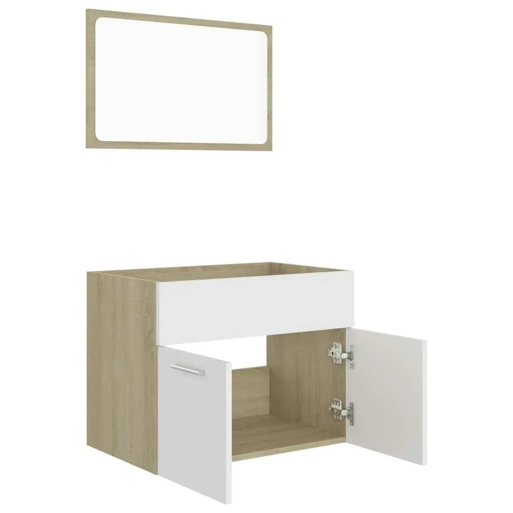 2 Piece Bathroom Furniture Set White and Sonoma Oak Engineered Wood 804787