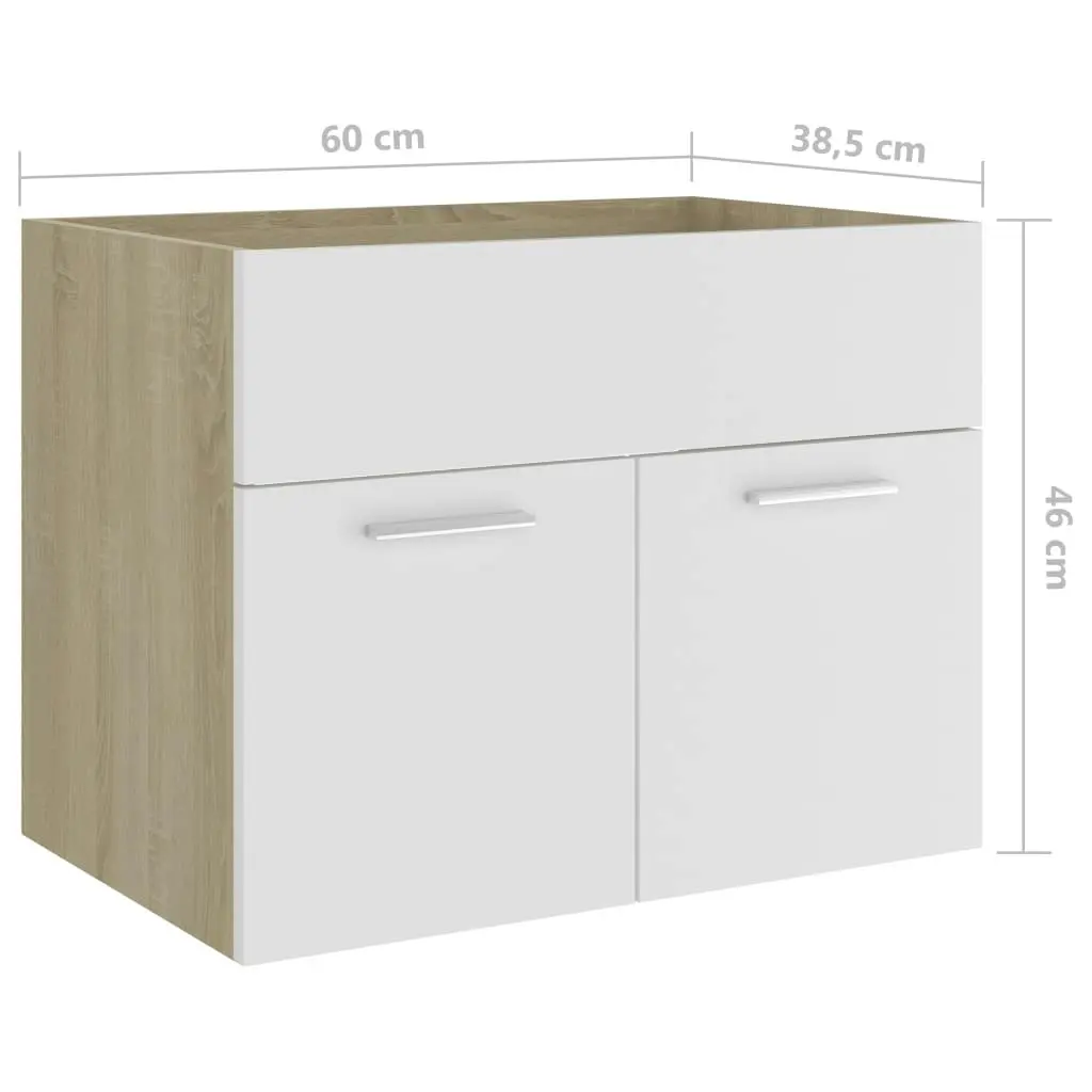 2 Piece Bathroom Furniture Set White and Sonoma Oak Engineered Wood 804787