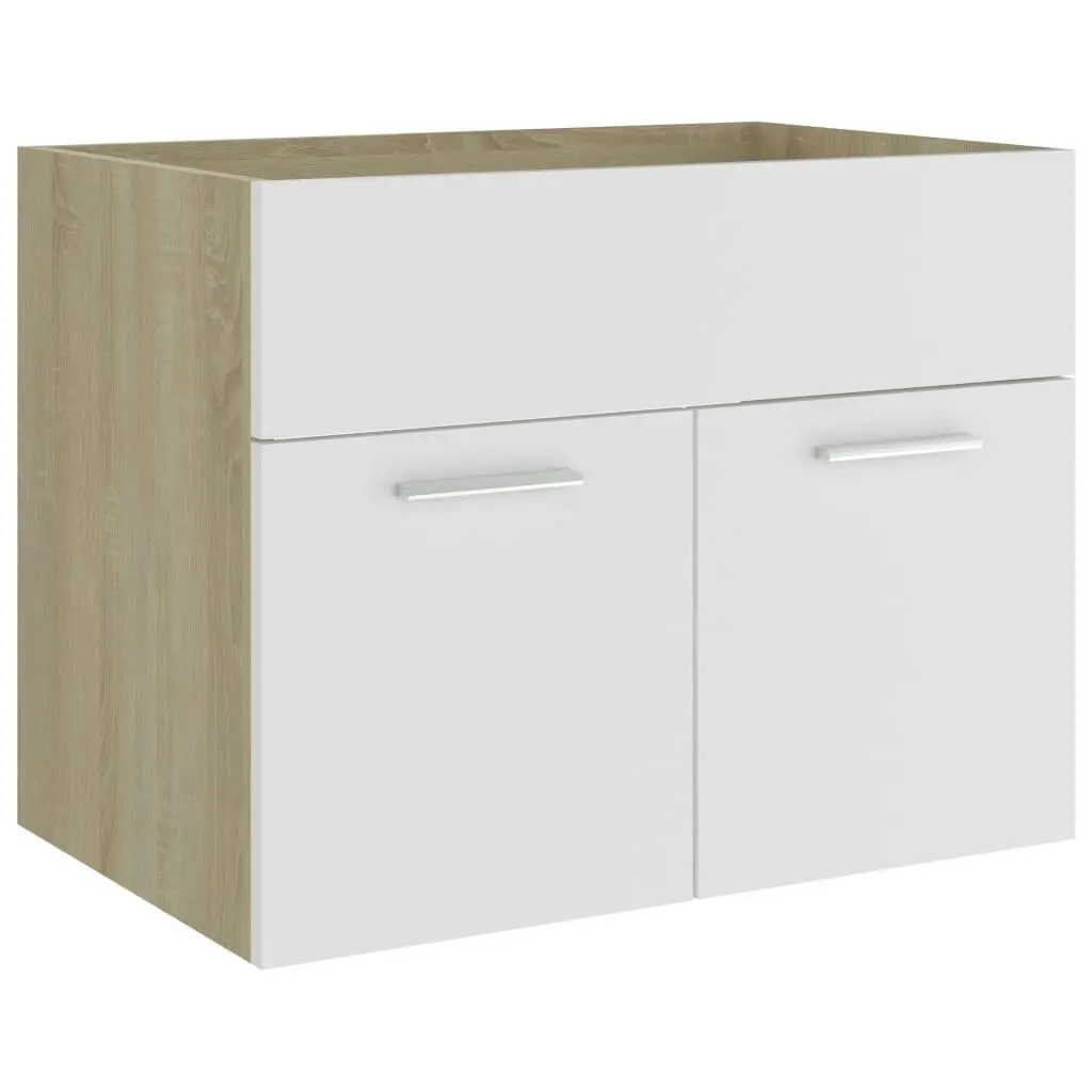 2 Piece Bathroom Furniture Set White and Sonoma Oak Engineered Wood 804787