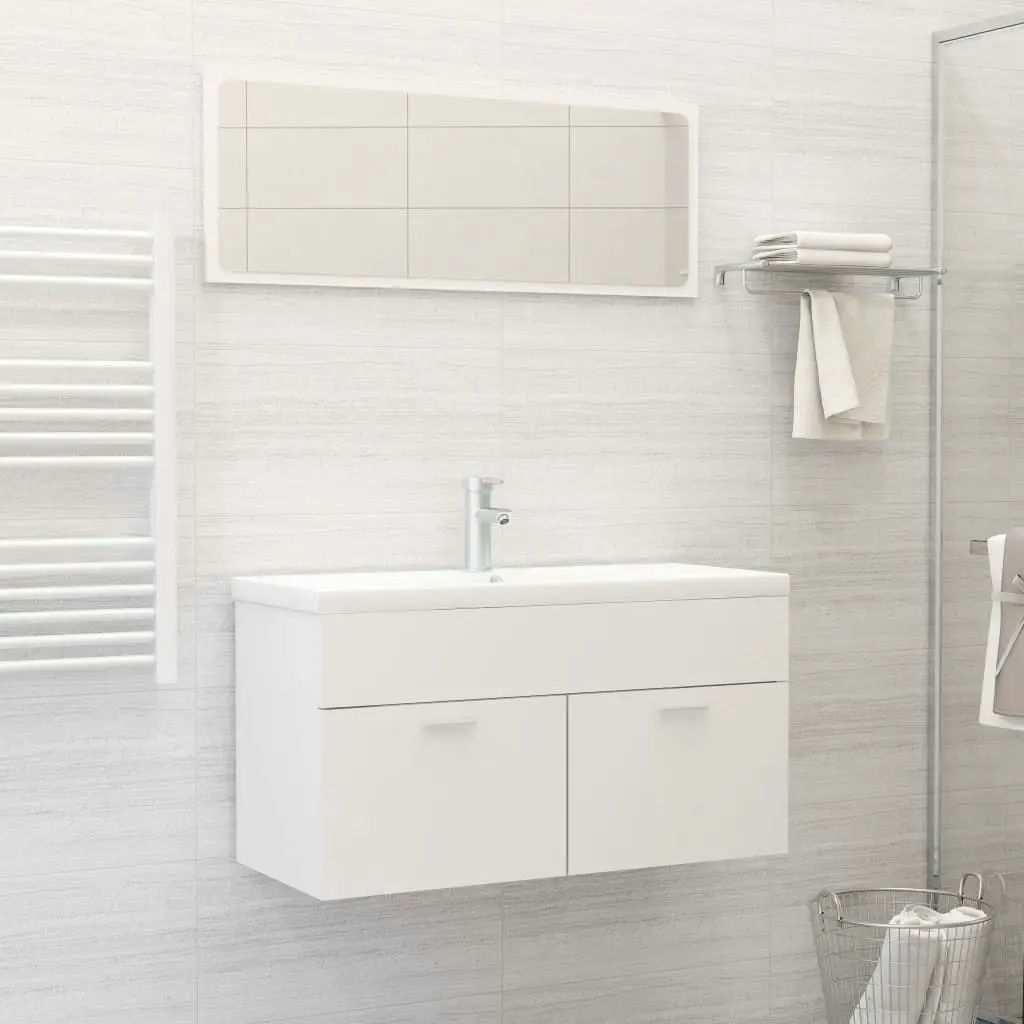 2 Piece Bathroom Furniture Set White Engineered Wood 804800