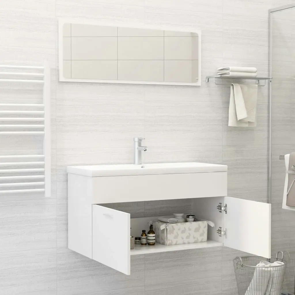 2 Piece Bathroom Furniture Set White Engineered Wood 804800