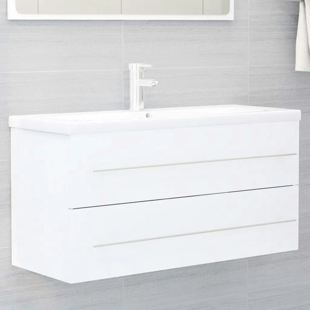 2 Piece Bathroom Furniture Set White Engineered Wood 804854