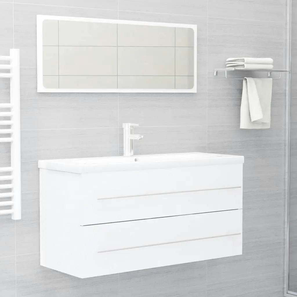 2 Piece Bathroom Furniture Set White Engineered Wood 804854