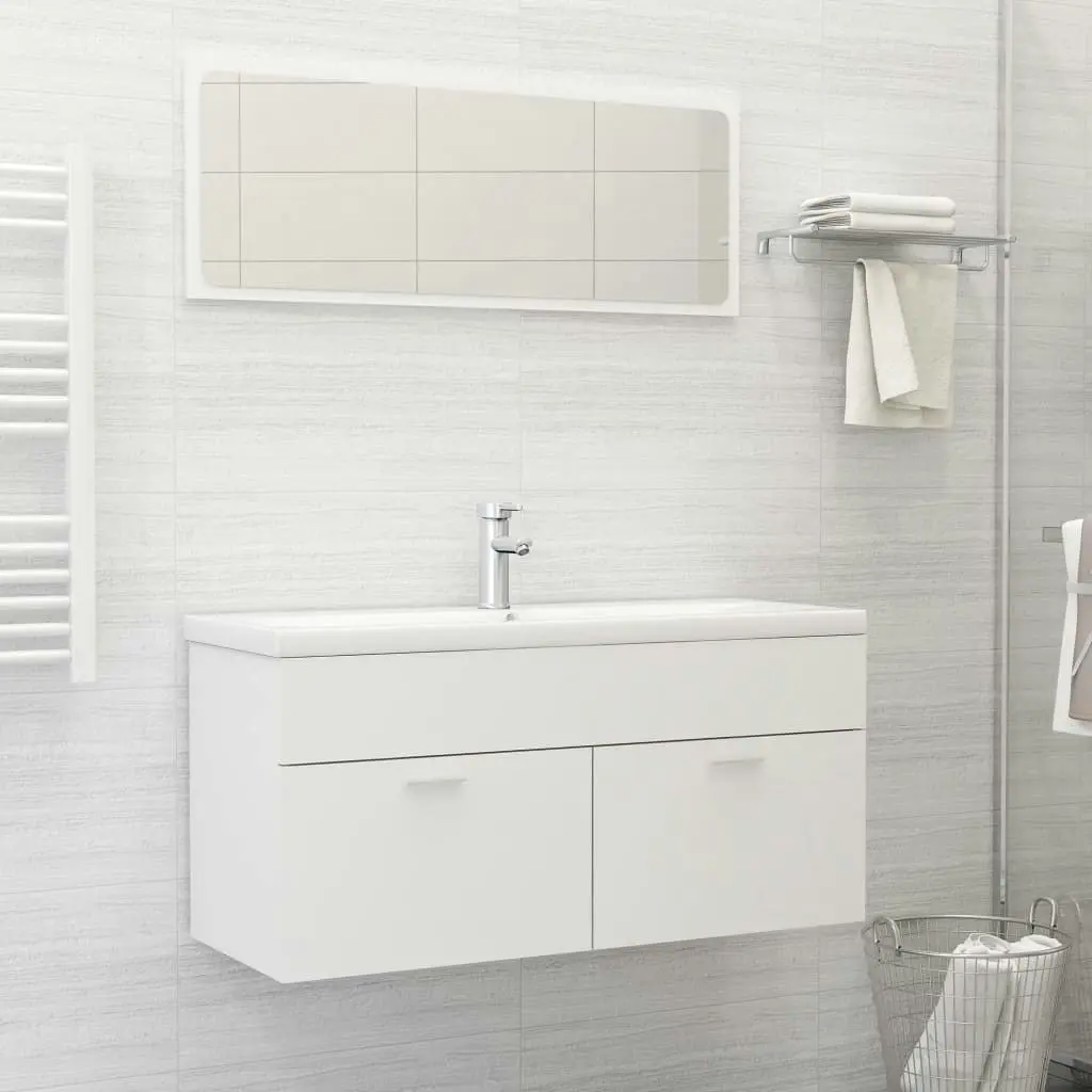 2 Piece Bathroom Furniture Set White Engineered Wood 804809