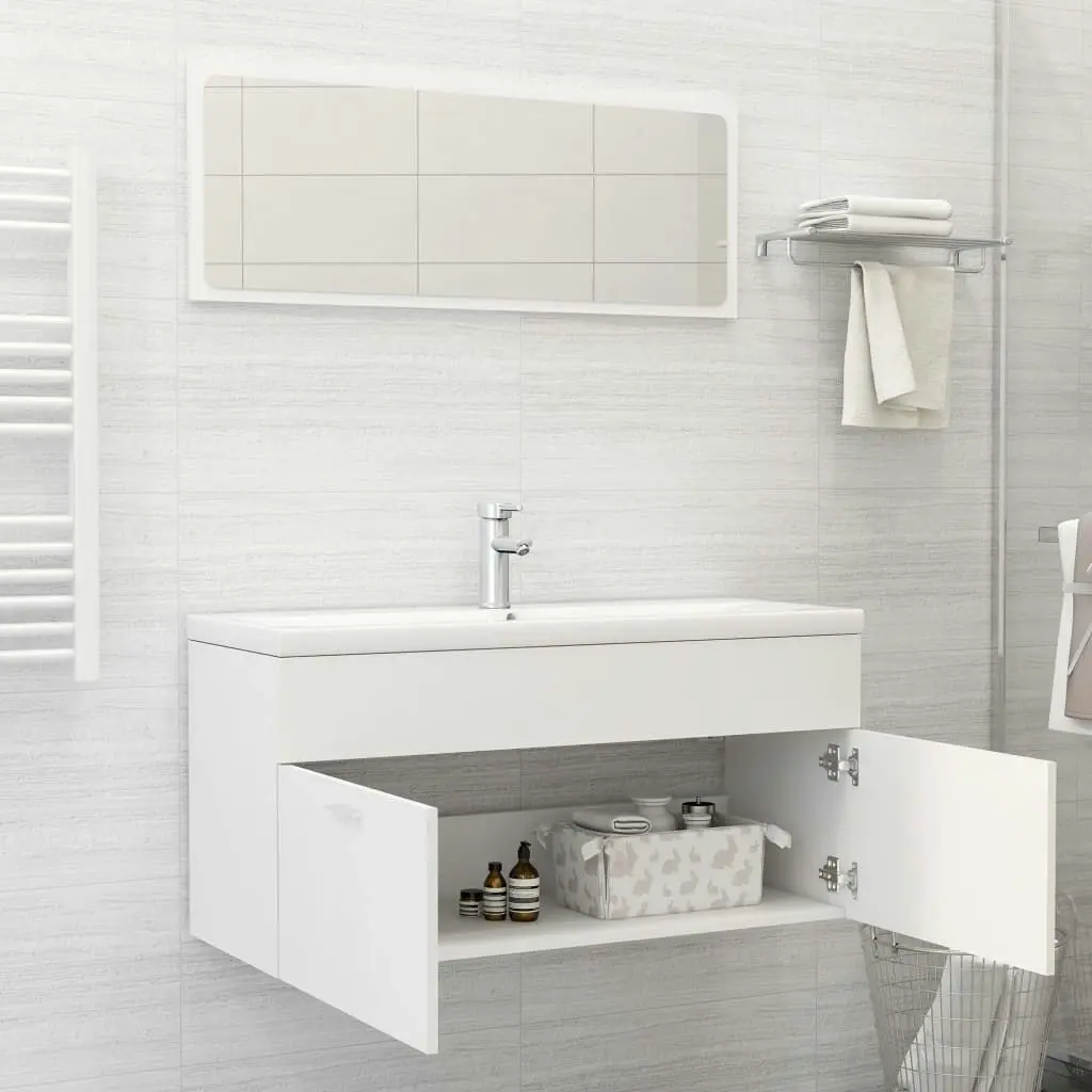 2 Piece Bathroom Furniture Set White Engineered Wood 804809