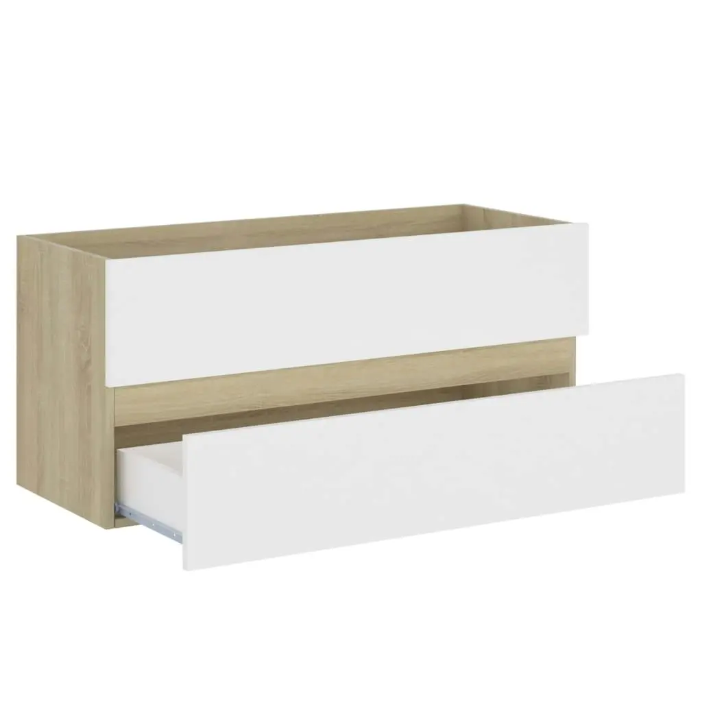 2 Piece Bathroom Furniture Set White and Sonoma Oak Engineered Wood 804904