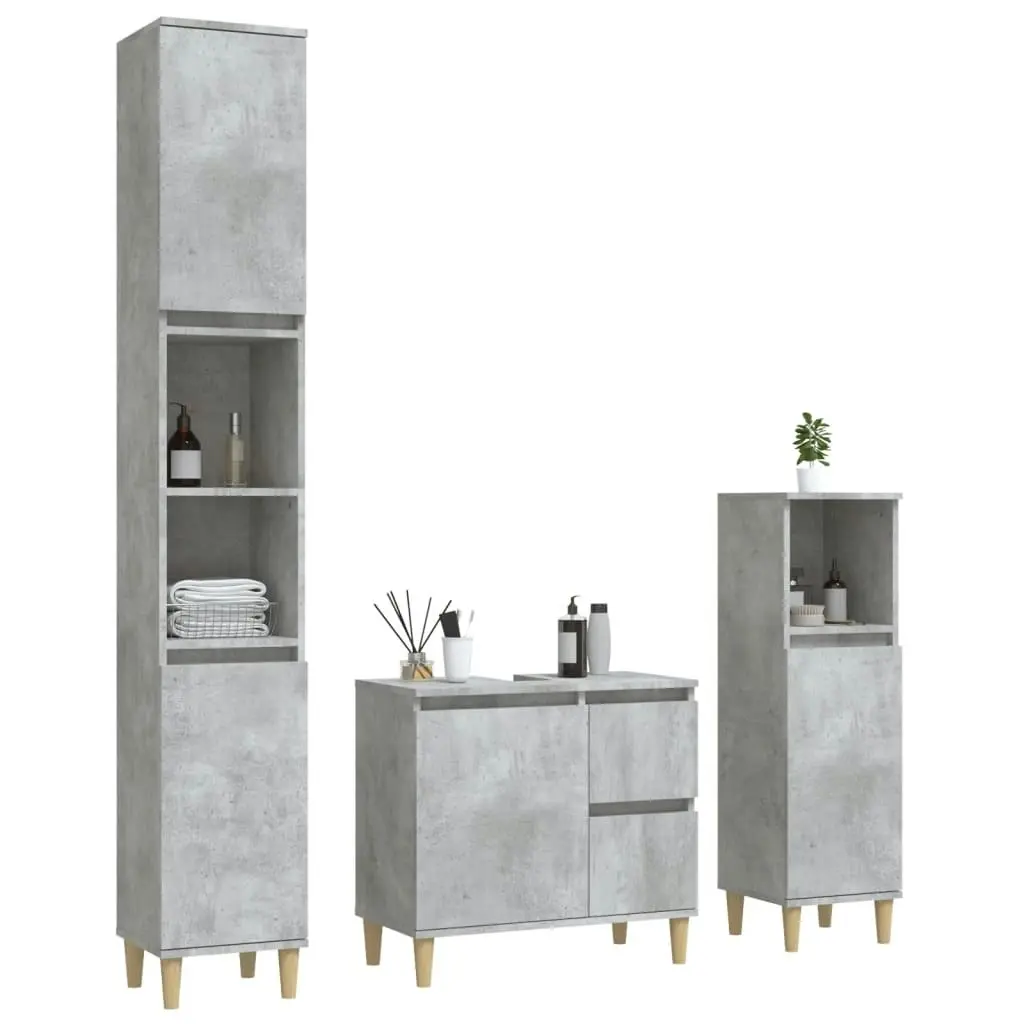 3 Piece Bathroom Cabinet Set Concrete Grey Engineered Wood 3185539