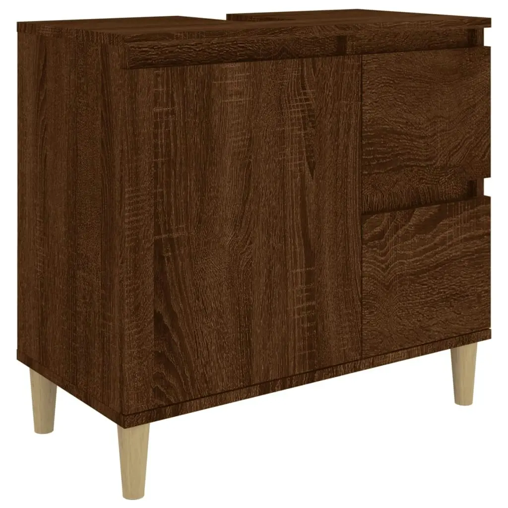 3 Piece Bathroom Cabinet Set Brown Oak Engineered Wood 3185542