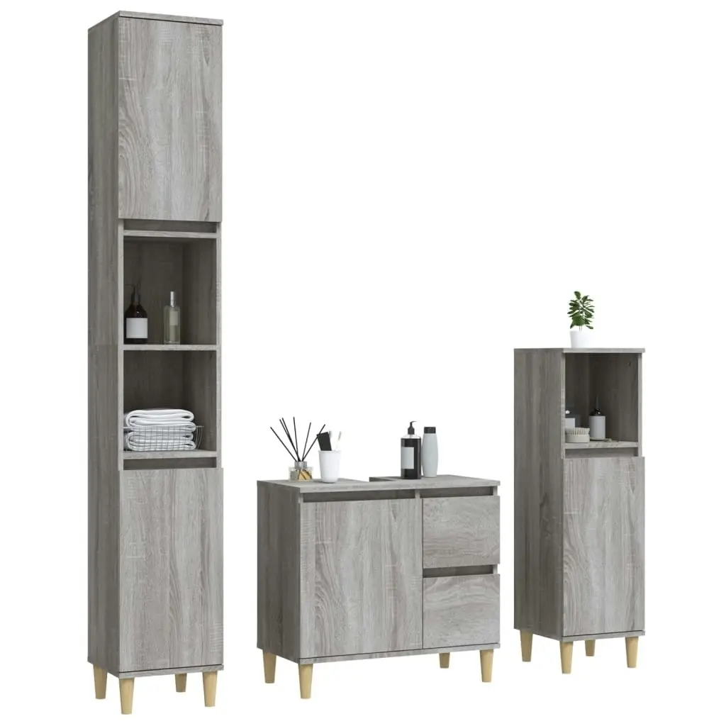 3 Piece Bathroom Cabinet Set Grey Sonoma Engineered Wood 3185541