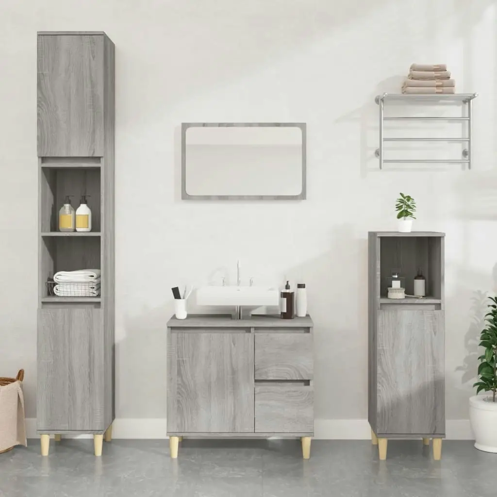 3 Piece Bathroom Cabinet Set Grey Sonoma Engineered Wood 3185541