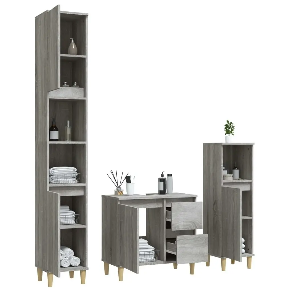 3 Piece Bathroom Cabinet Set Grey Sonoma Engineered Wood 3185541