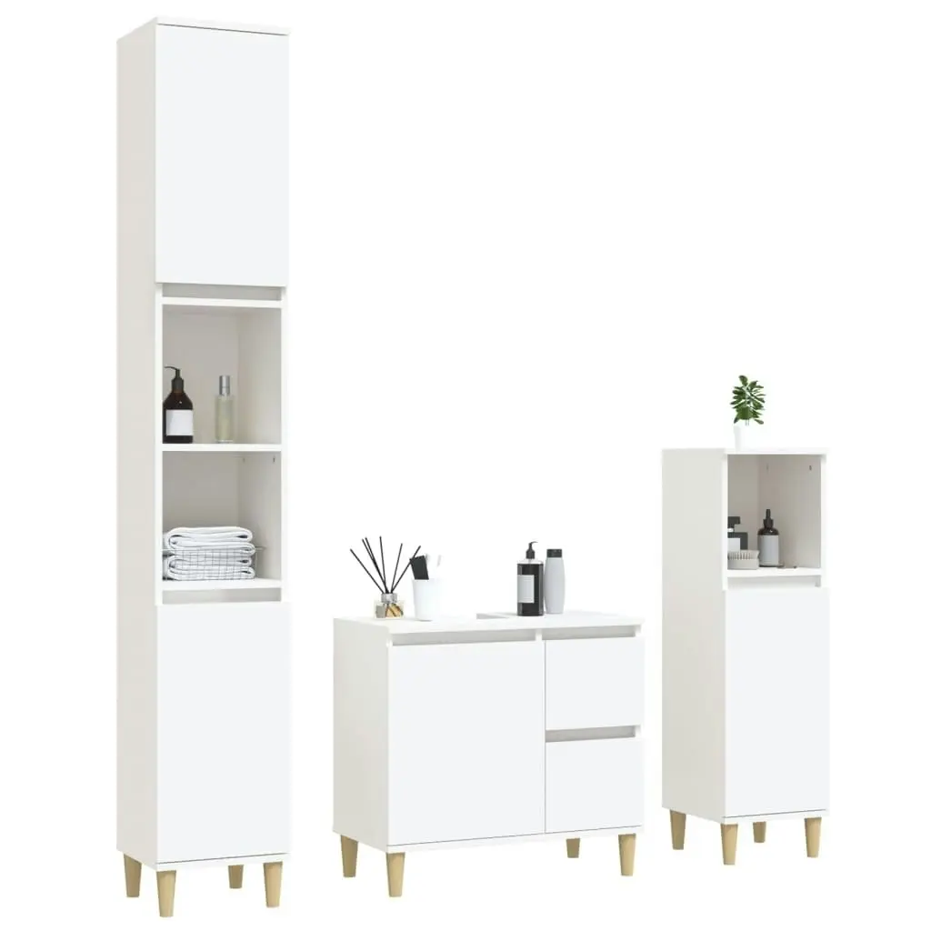 3 Piece Bathroom Cabinet Set White Engineered Wood 3185535