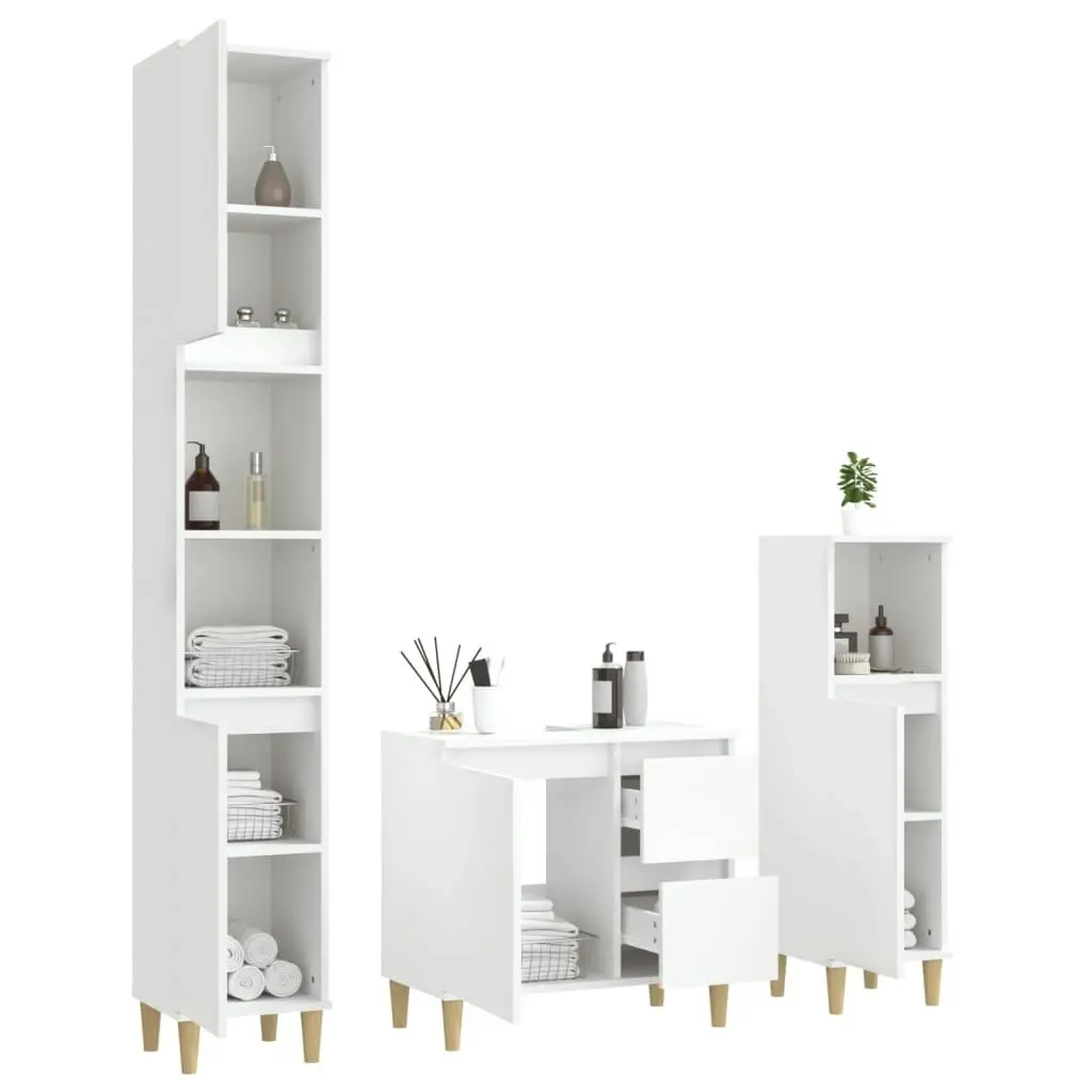 3 Piece Bathroom Cabinet Set White Engineered Wood 3185535