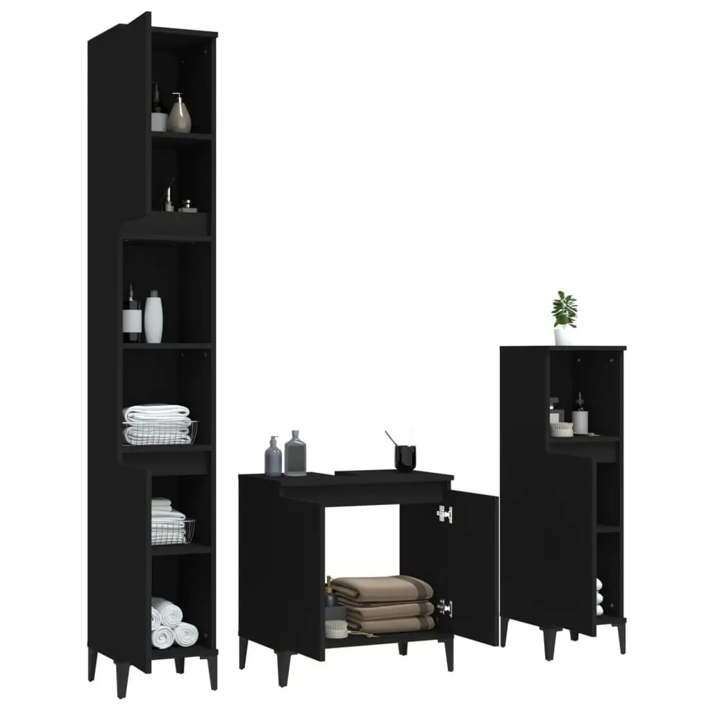 3 Piece Bathroom Furniture Set Black Engineered Wood 3185590