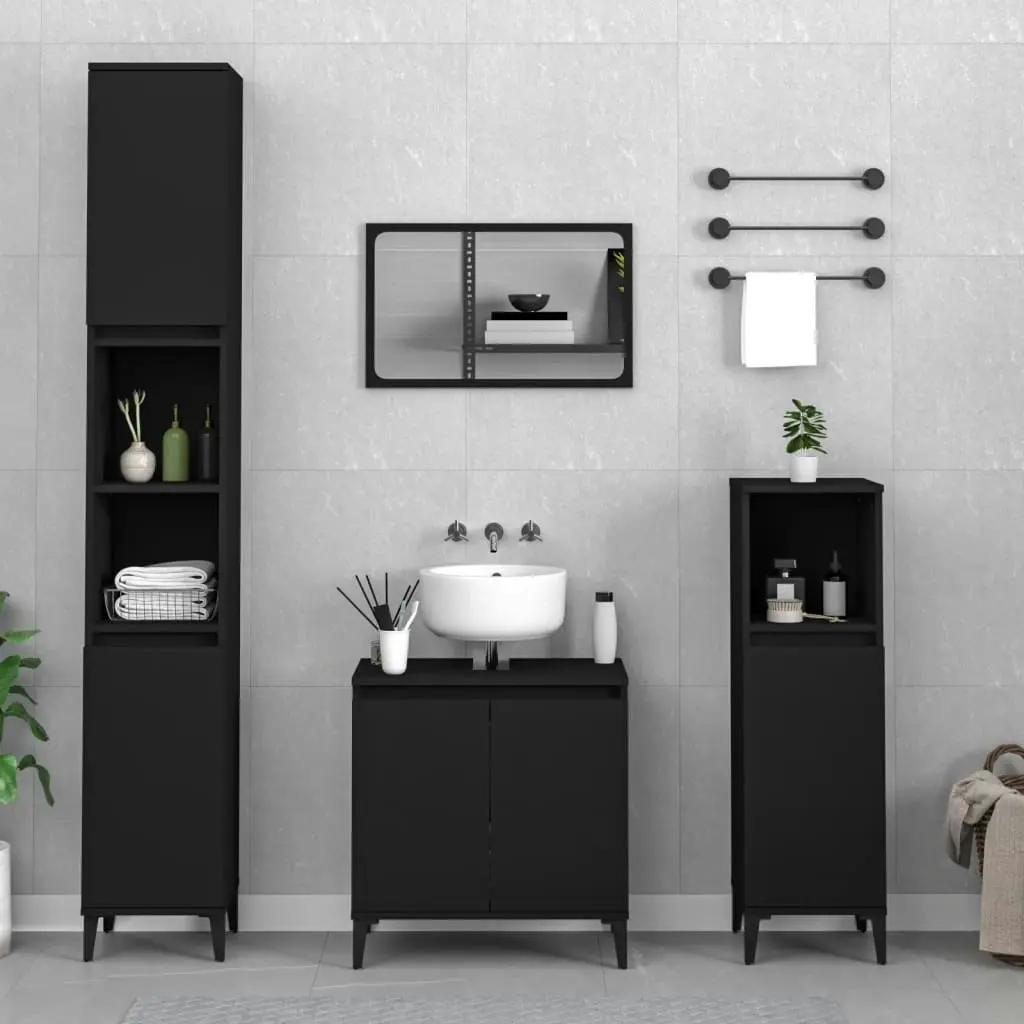 3 Piece Bathroom Furniture Set Black Engineered Wood 3185590