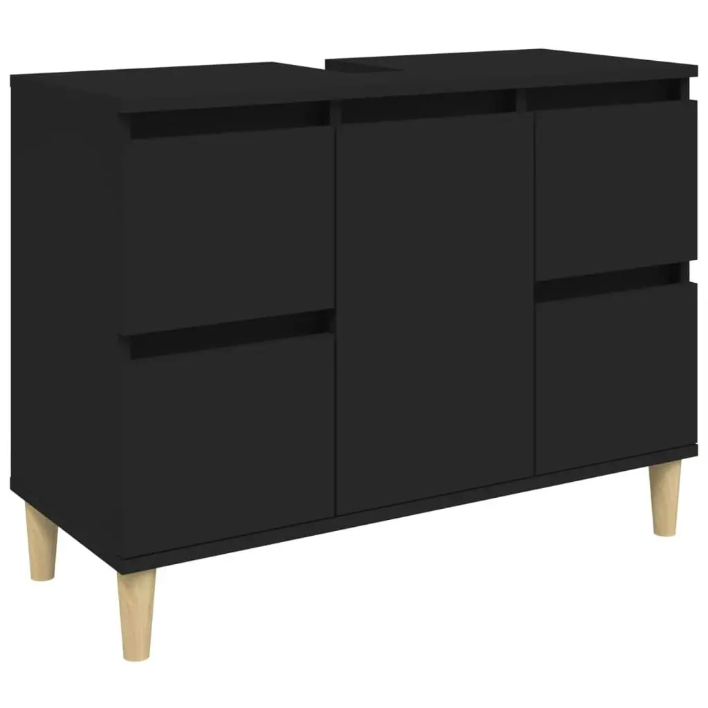 3 Piece Bathroom Furniture Set Black Engineered Wood 3185598