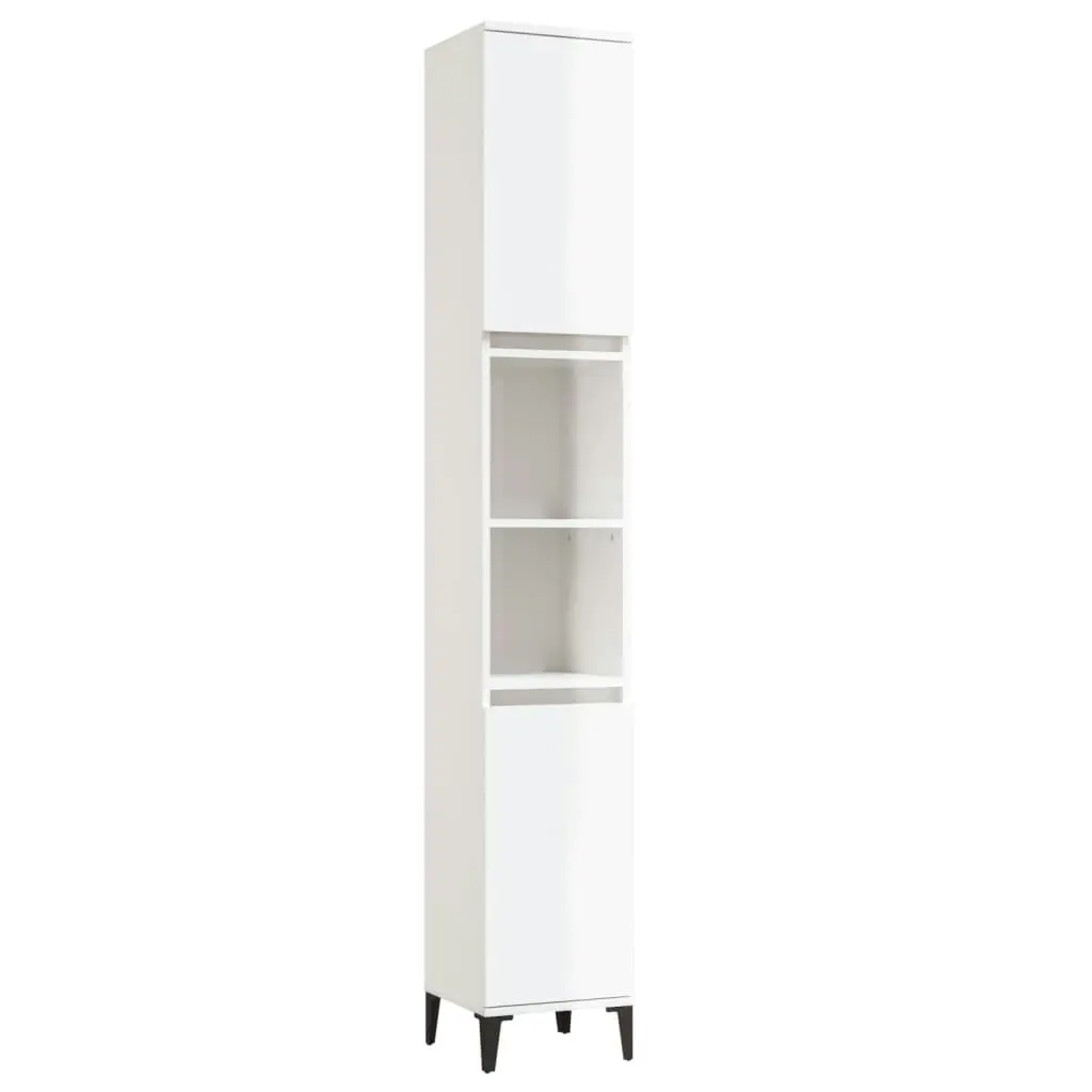 3 Piece Bathroom Cabinet Set High Gloss White Engineered Wood 3185545