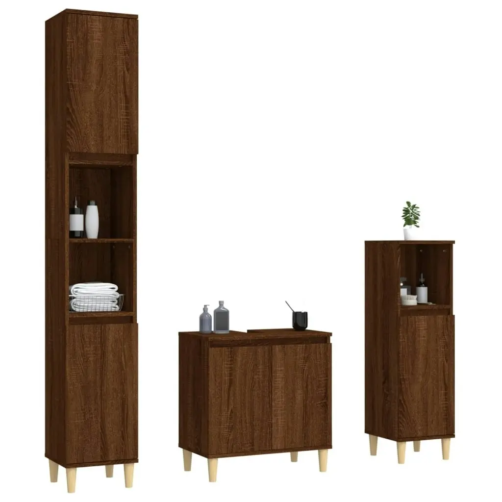 3 Piece Bathroom Furniture Set Brown Oak Engineered Wood 3185588