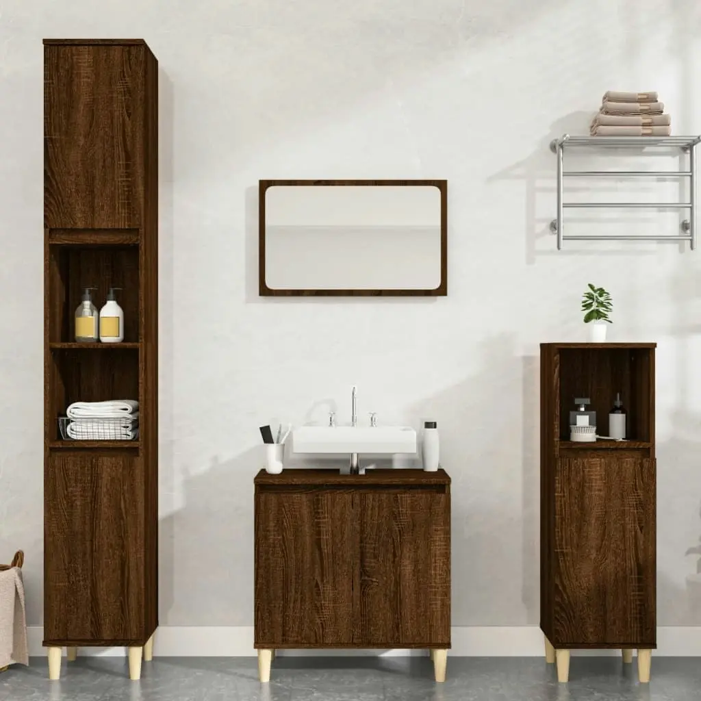 3 Piece Bathroom Furniture Set Brown Oak Engineered Wood 3185588