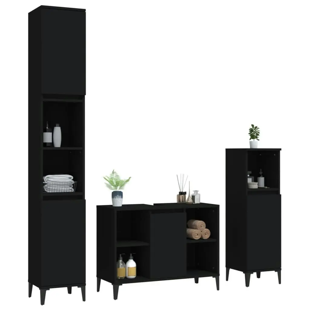 3 Piece Bathroom Furniture Set Black Engineered Wood 3185622