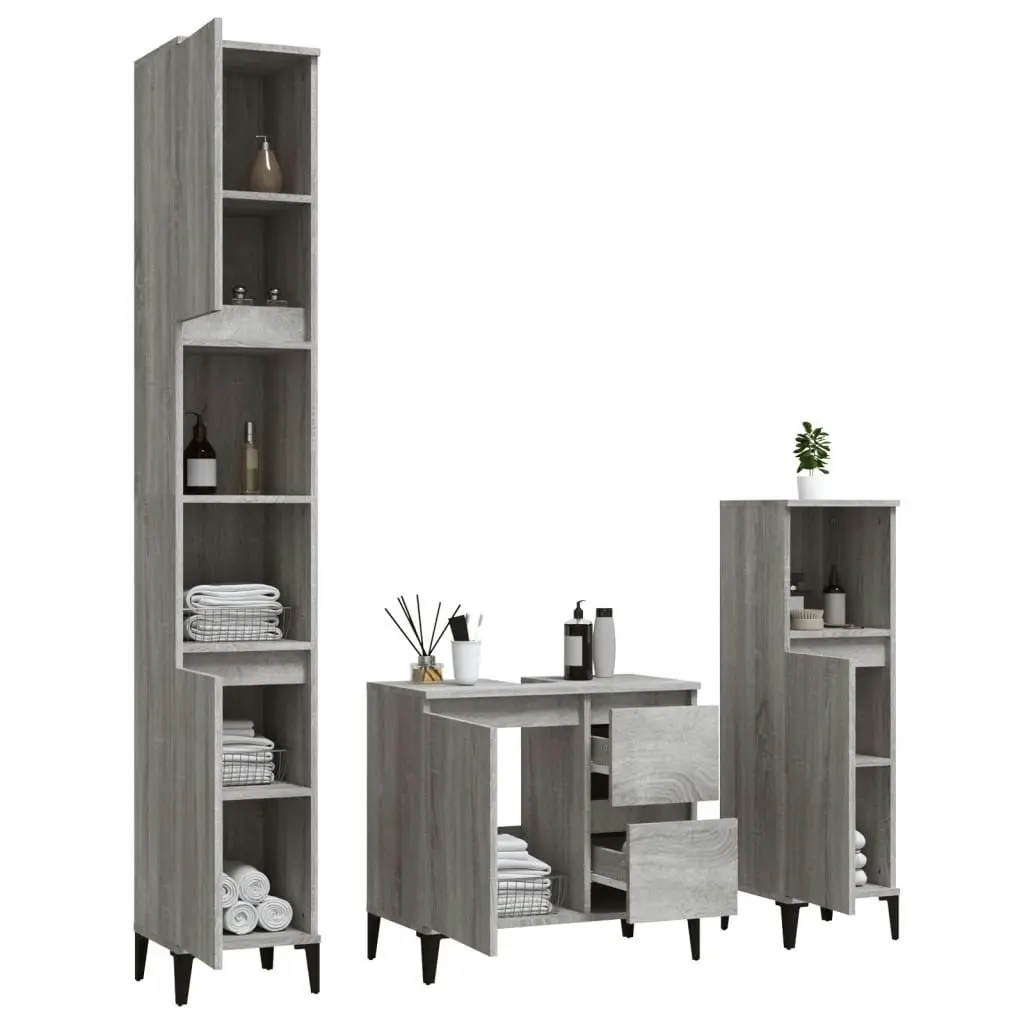 3 Piece Bathroom Cabinet Set Grey Sonoma Engineered Wood 3185549