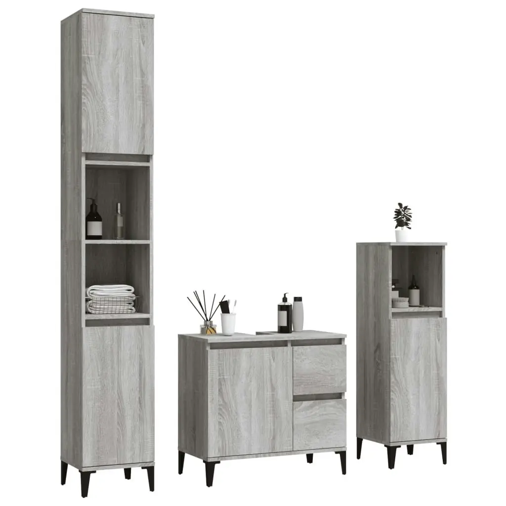 3 Piece Bathroom Cabinet Set Grey Sonoma Engineered Wood 3185549