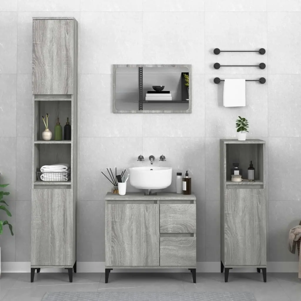 3 Piece Bathroom Cabinet Set Grey Sonoma Engineered Wood 3185549