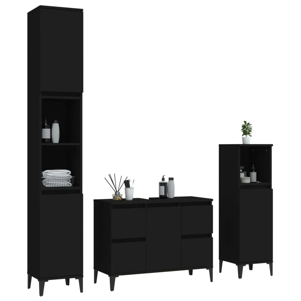 3 Piece Bathroom Furniture Set Black Engineered Wood 3185606