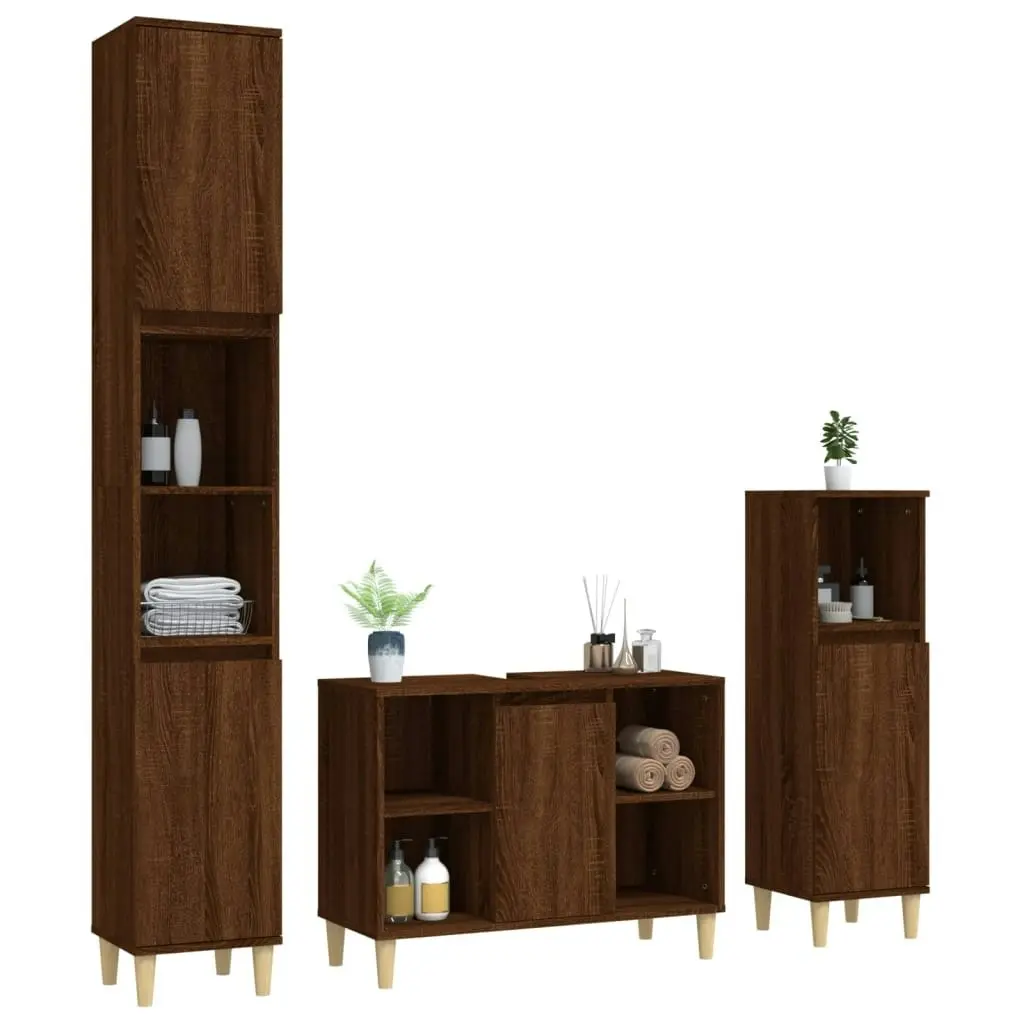 3 Piece Bathroom Furniture Set Brown Oak Engineered Wood 3185620