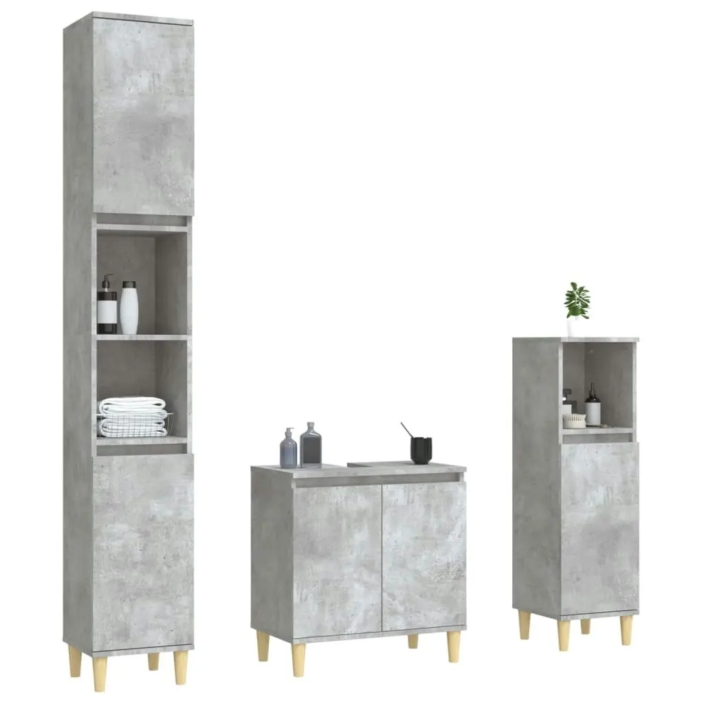 3 Piece Bathroom Furniture Set Concrete Grey Engineered Wood 3185585