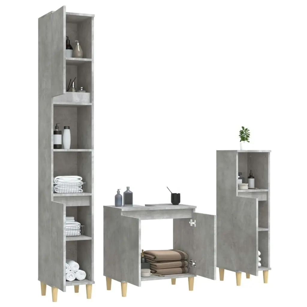 3 Piece Bathroom Furniture Set Concrete Grey Engineered Wood 3185585