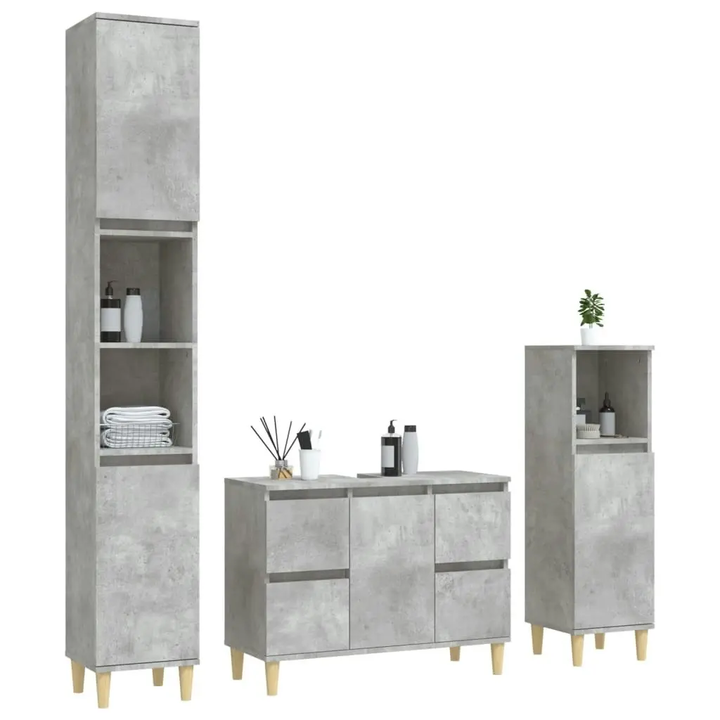 3 Piece Bathroom Furniture Set Concrete Grey Engineered Wood 3185601