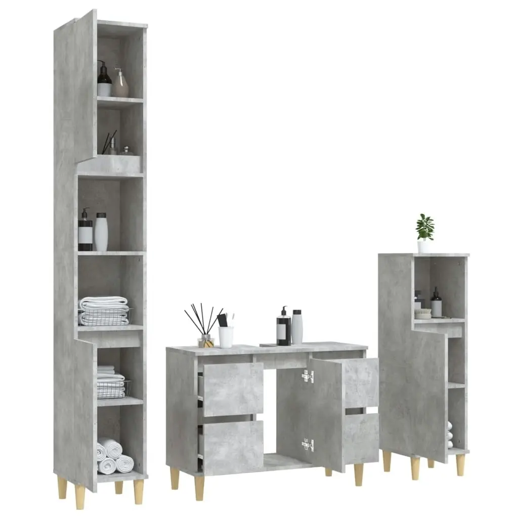 3 Piece Bathroom Furniture Set Concrete Grey Engineered Wood 3185601