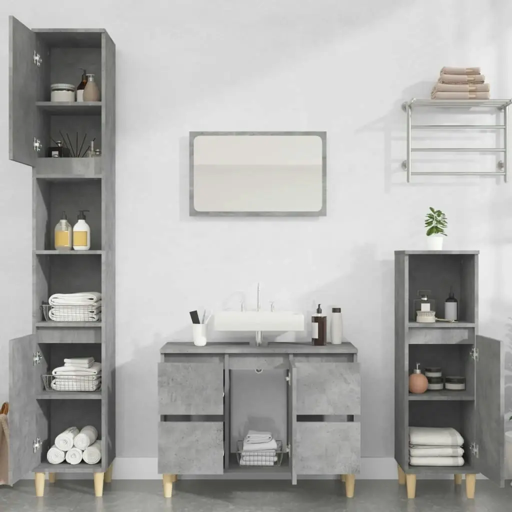 3 Piece Bathroom Furniture Set Concrete Grey Engineered Wood 3185601