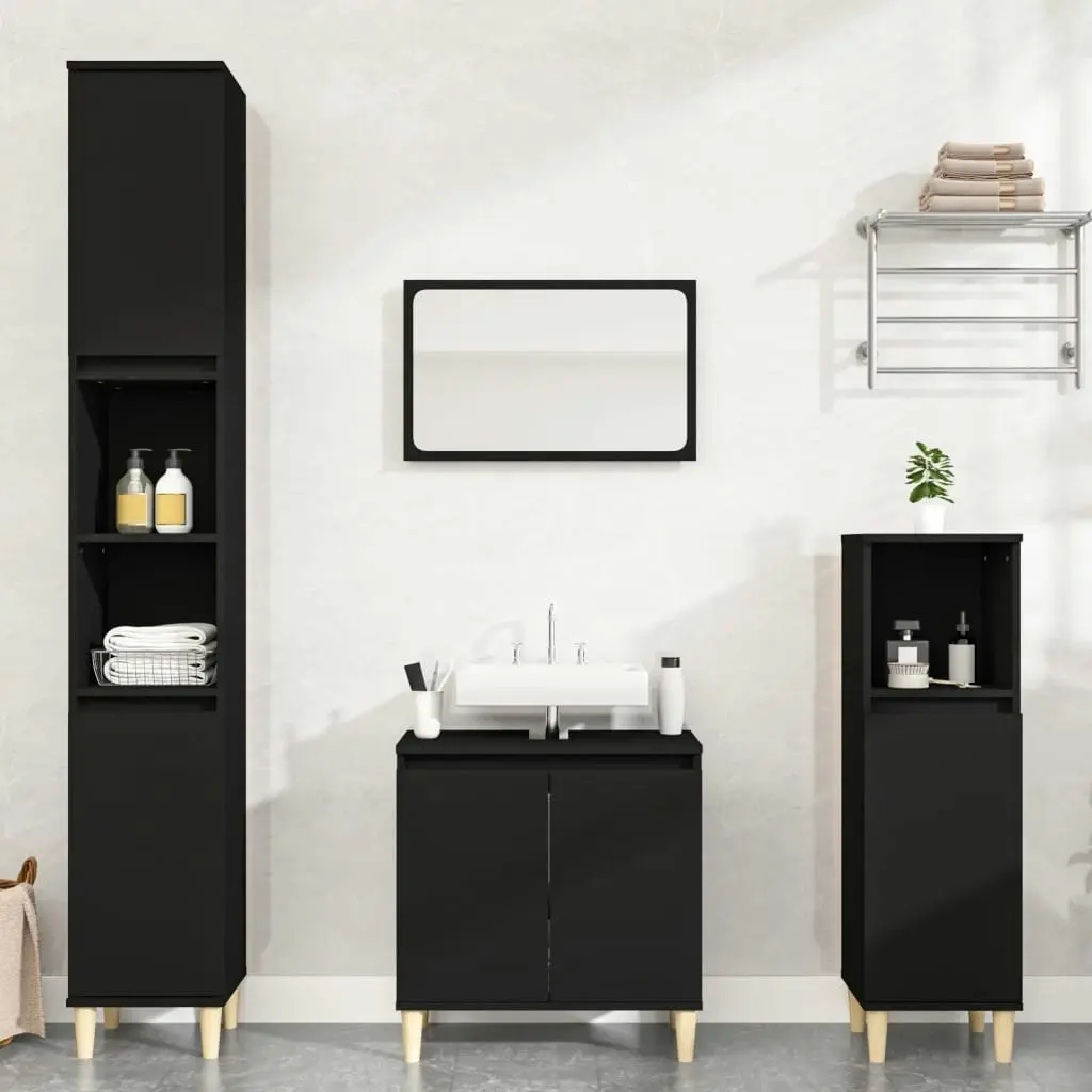 3 Piece Bathroom Furniture Set Black Engineered Wood 3185582