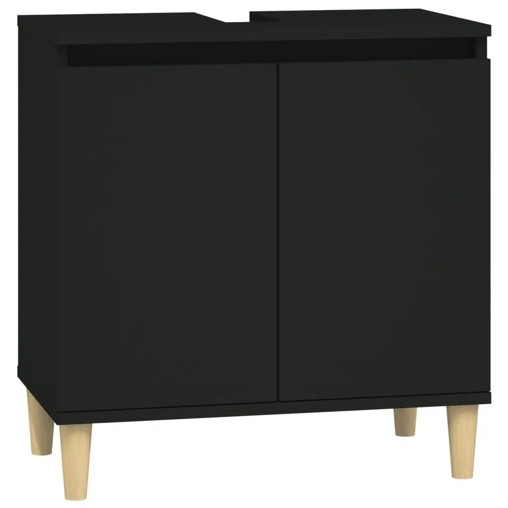 3 Piece Bathroom Furniture Set Black Engineered Wood 3185582