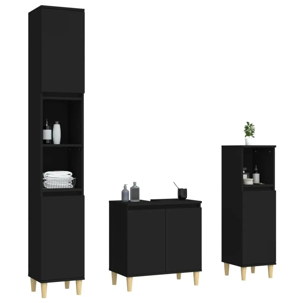 3 Piece Bathroom Furniture Set Black Engineered Wood 3185582