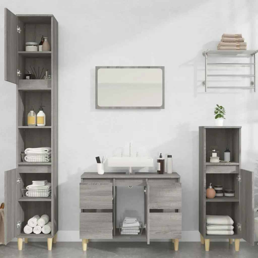 3 Piece Bathroom Furniture Set Grey Sonoma Engineered Wood 3185603