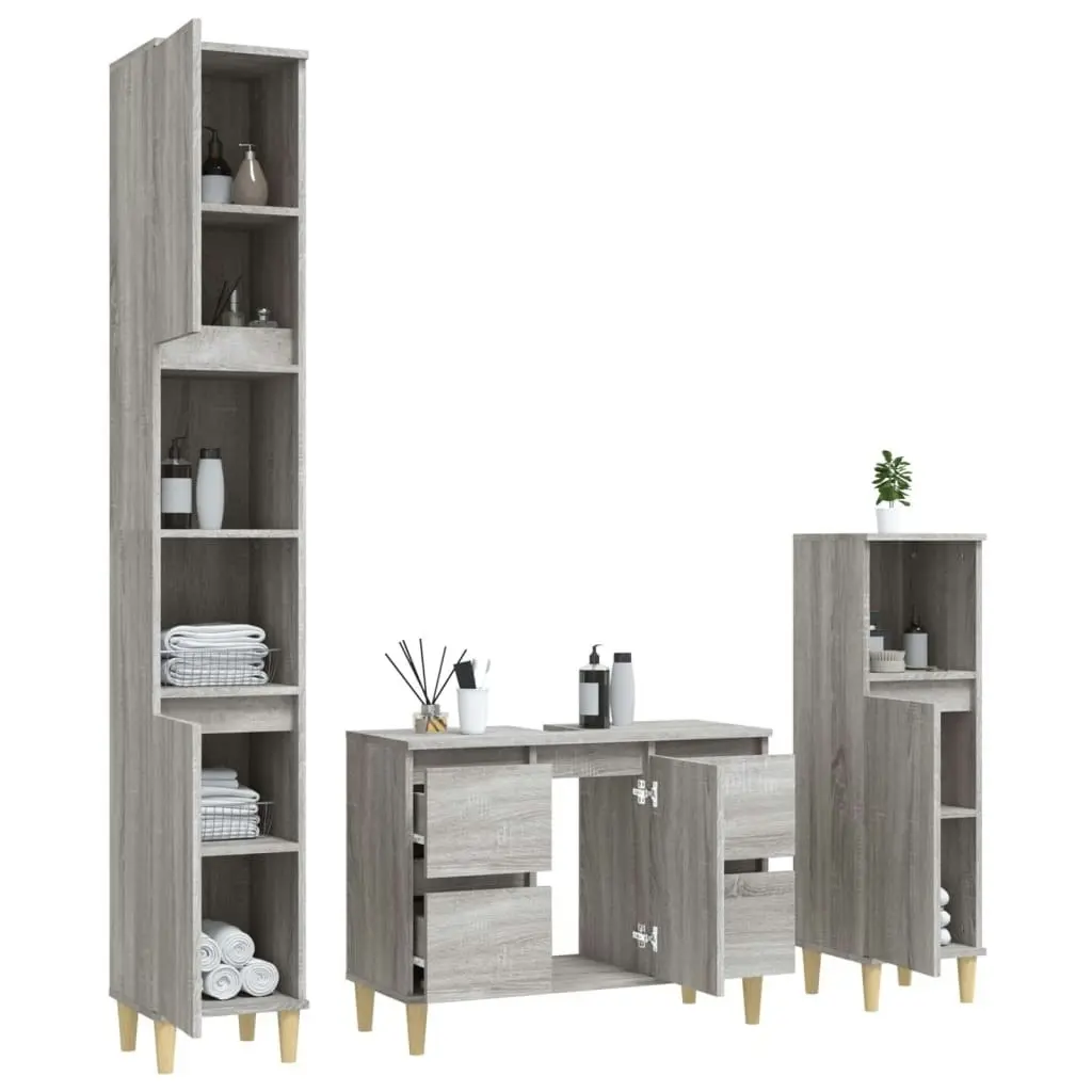 3 Piece Bathroom Furniture Set Grey Sonoma Engineered Wood 3185603