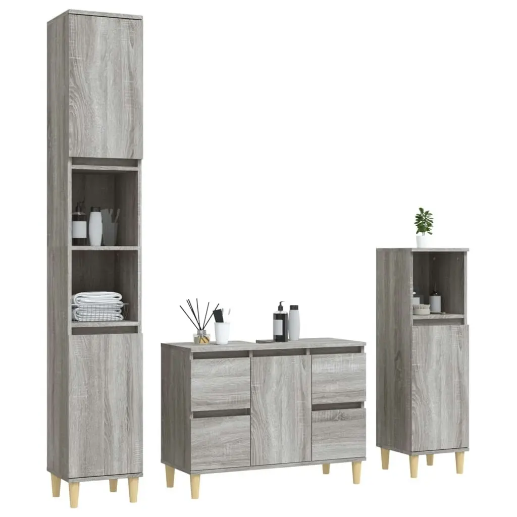 3 Piece Bathroom Furniture Set Grey Sonoma Engineered Wood 3185603